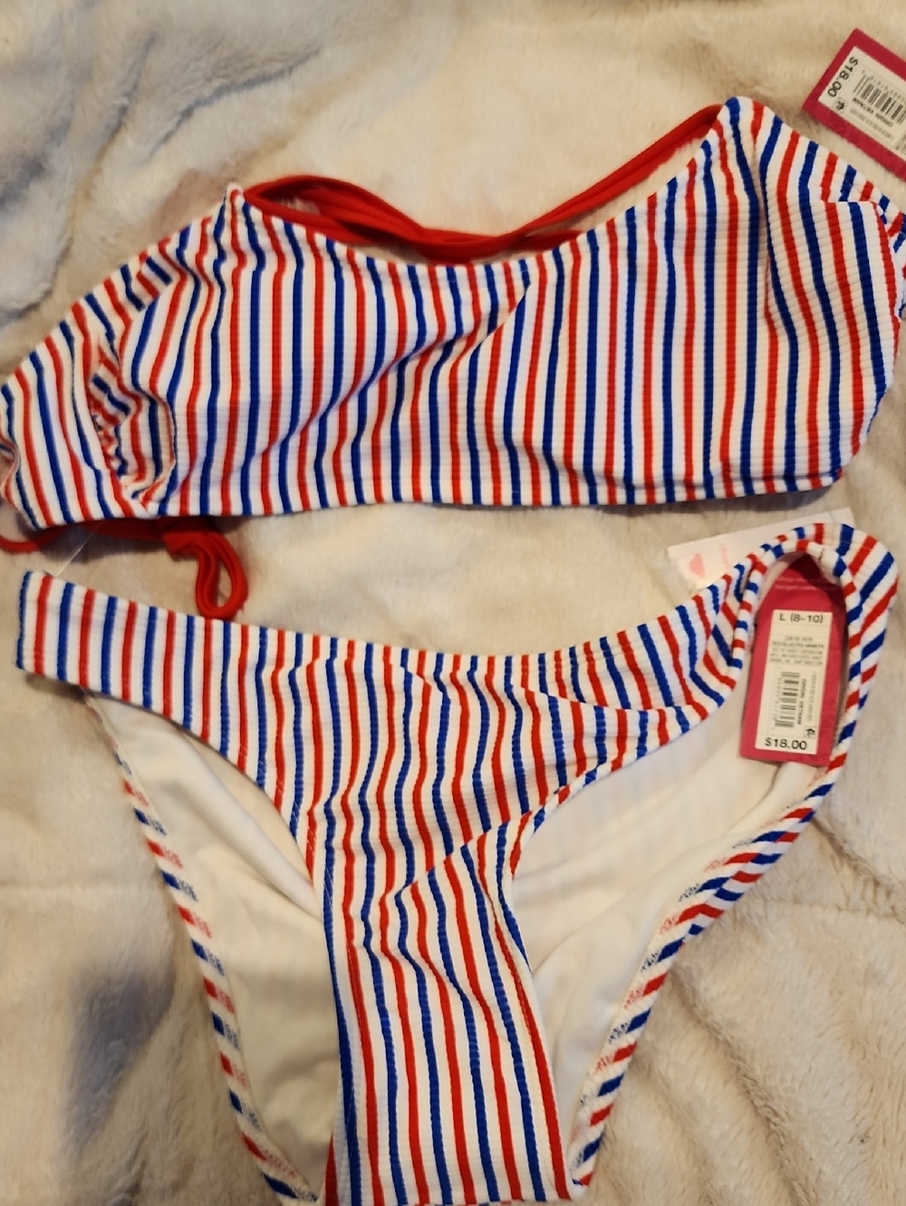 Xhilaration Striped Red, White & Blue Ribbed Bikini Set Size L 8/10